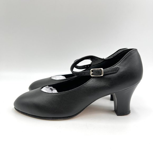 5W 5 WIDE Capezio Womens 650 Student Footlight Black Leather Dance Heels Shoes - Picture 6 of 13